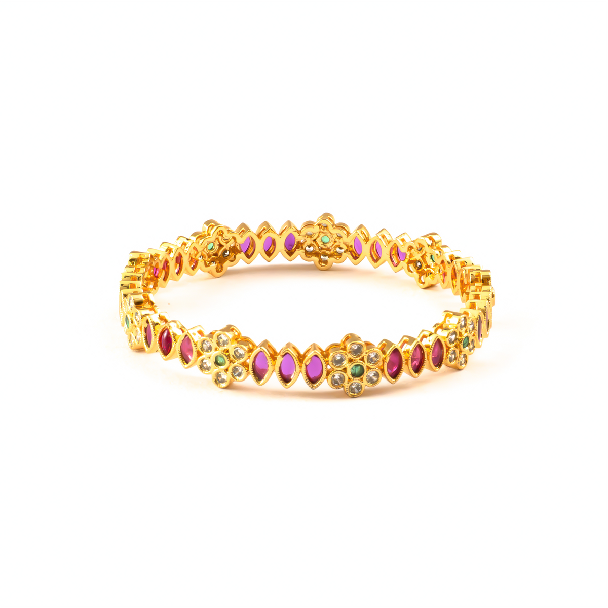 Festive Ruby & White AD bangles in gold plated finish with ruby & white American diamond (AD) stones – view 3 of 4