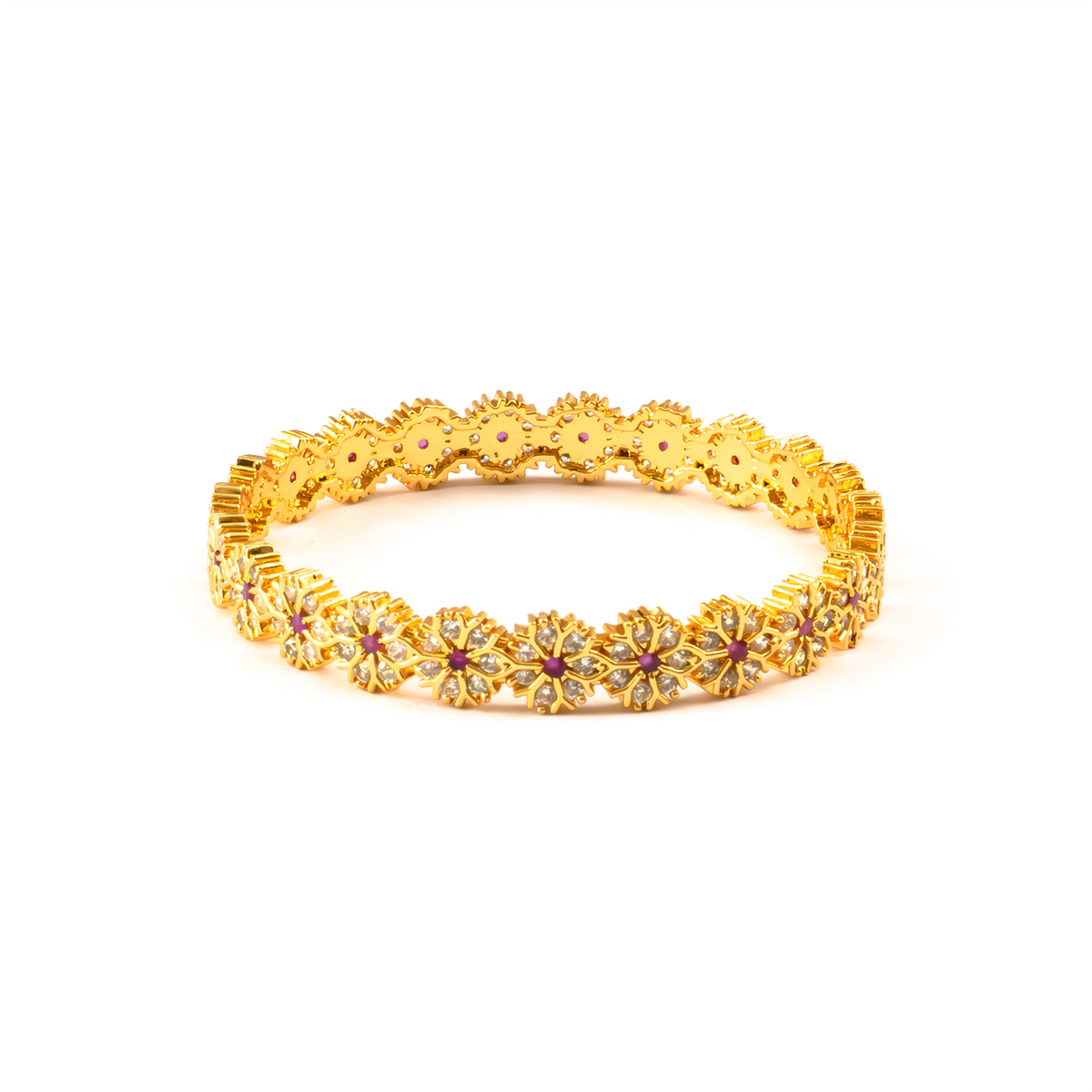 Precision-Cut Ruby & White AD bangles in gold plated finish with ruby & white American diamond (AD) stones – view 3 of 4
