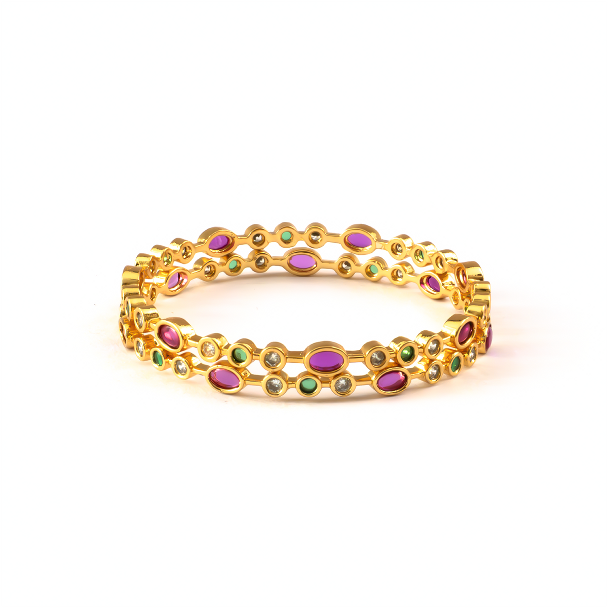 Royal Heritage Ruby & Emerald bangles in 24K gold plated finish with ruby & emerald-green stones – view 3 of 4