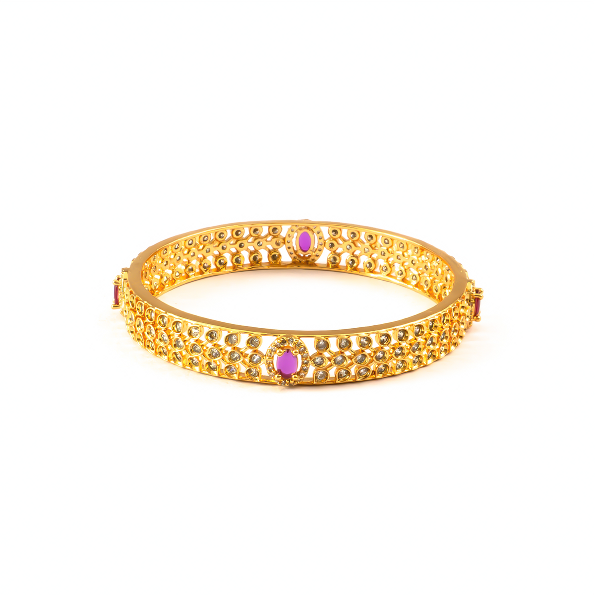 Vintage Ruby & White AD bangles in gold plated finish with ruby & white American diamond (AD) stones – view 3 of 4