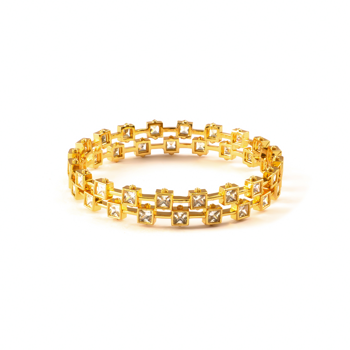 Garden Green AD bangles in 24K gold plated finish with sparkling American diamond (AD) stones – view 11 of 12