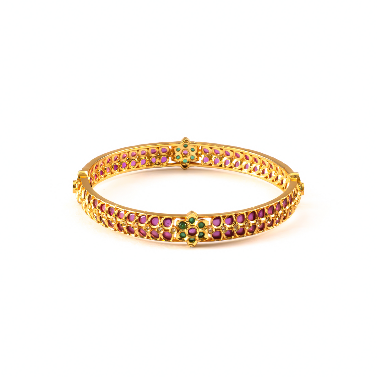 Ethnic Ruby & White AD bangles in gold plated finish with ruby & white American diamond (AD) stones – view 3 of 4