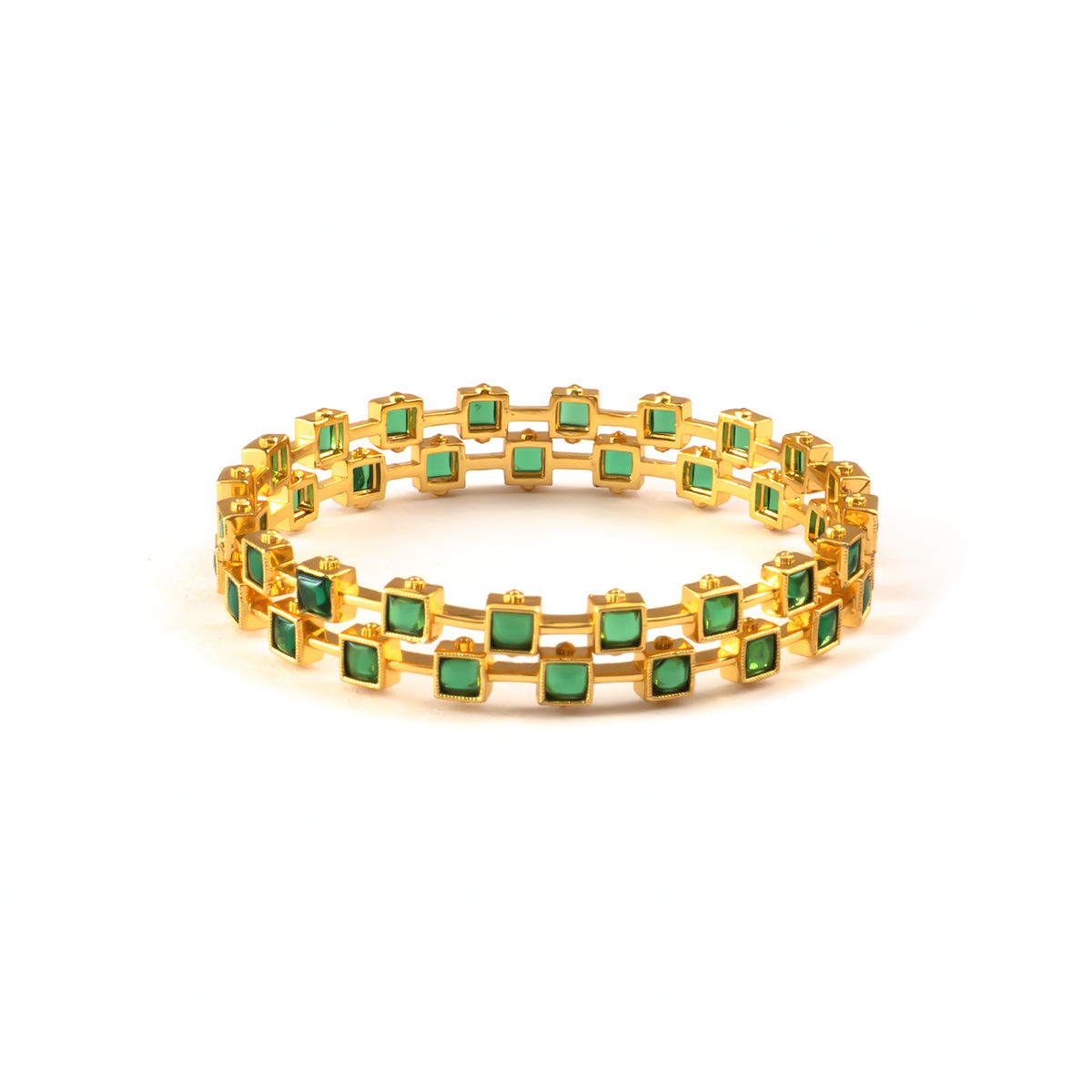 Garden Green AD bangles in 24K gold plated finish with sparkling American diamond (AD) stones – view 3 of 12