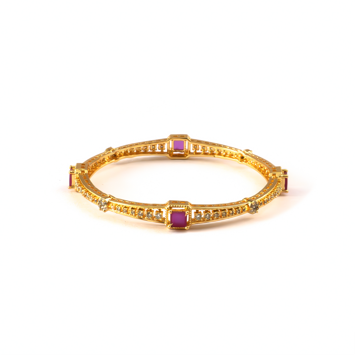 Ruby & White AD Stone bangles in 24K gold plated finish with ruby & white American diamond (AD) stones – view 3 of 4