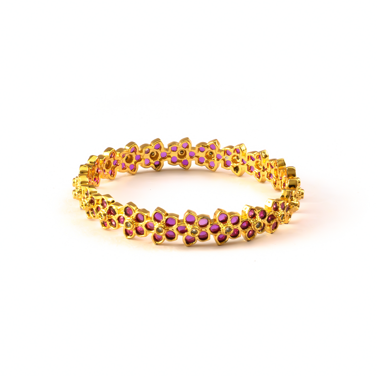 High-Fashion Ruby & White AD bangles in gold plated finish with ruby & white American diamond (AD) stones – view 3 of 4