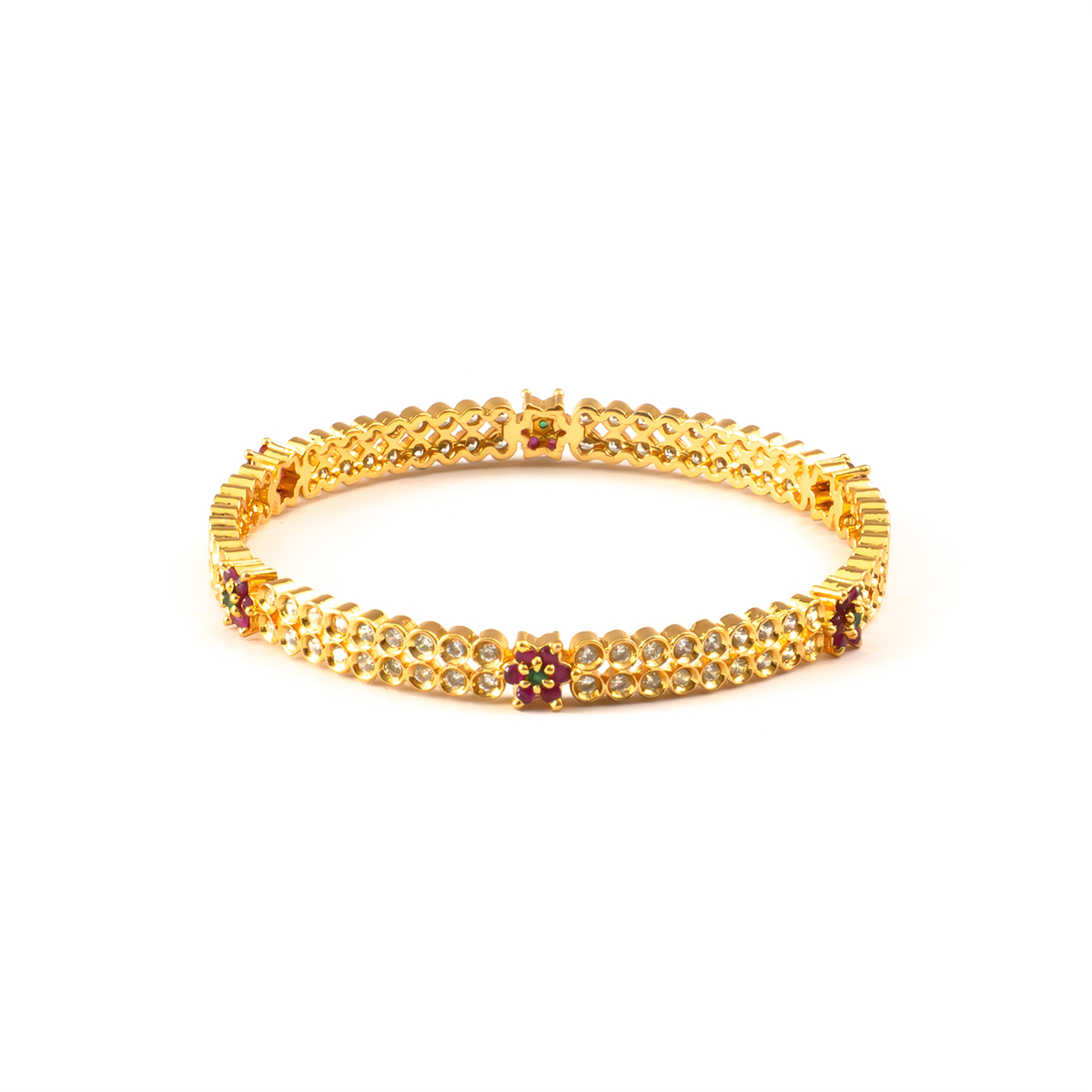 Opulent Ruby & White AD bangles in gold plated finish with ruby & white American diamond (AD) stones – view 3 of 4