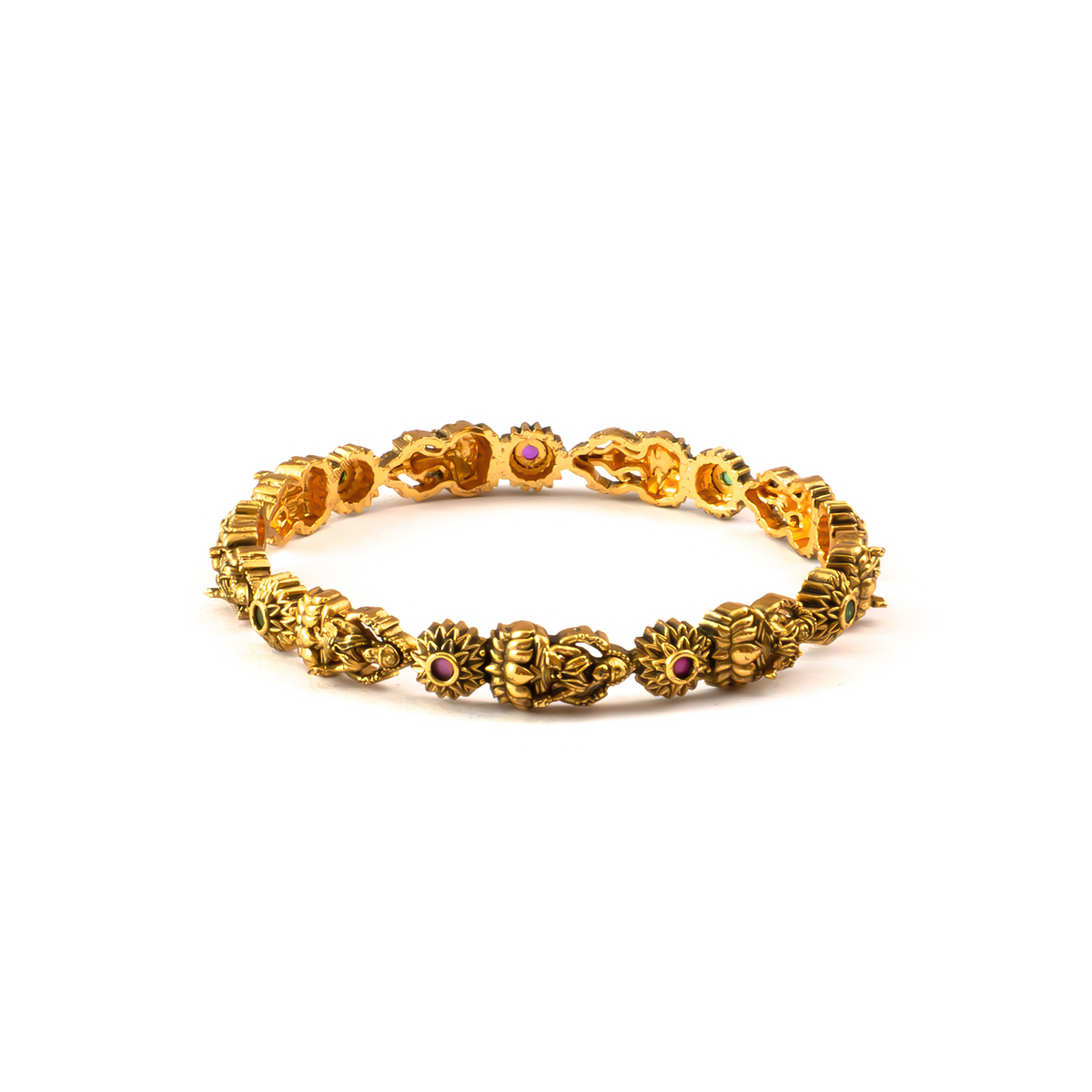 Divine Lakshmi Ruby bangles in 24K gold plated finish with ruby-red stones – view 3 of 4