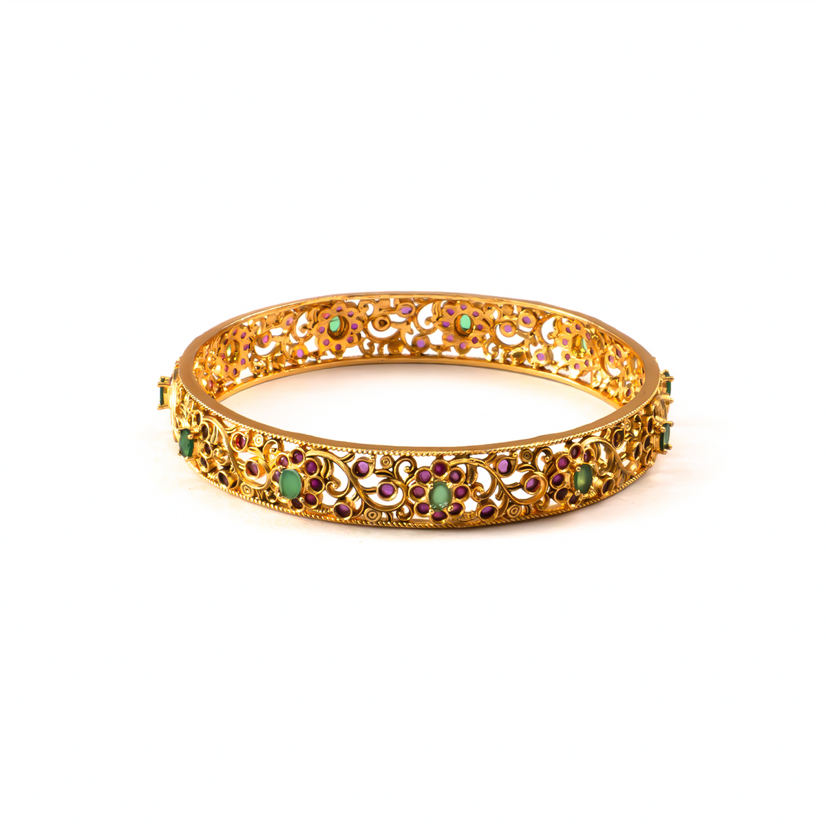 Ruby & Emerald Stone bangles in 24K gold plated finish with ruby & emerald-green stones – view 8 of 8