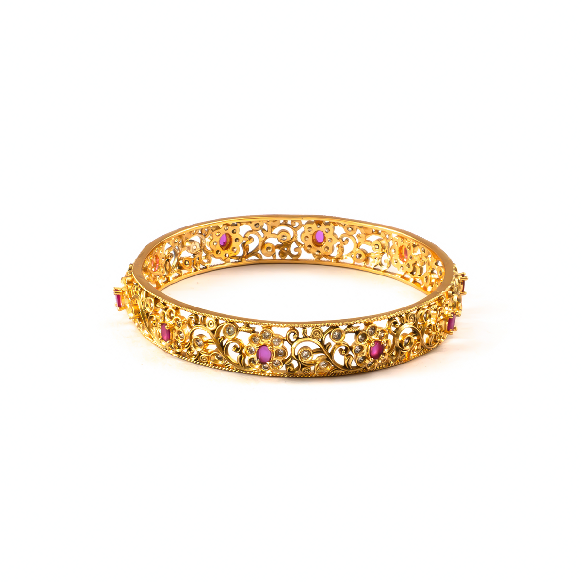 Ruby & Emerald Stone bangles in 24K gold plated finish with ruby & emerald-green stones – view 3 of 8