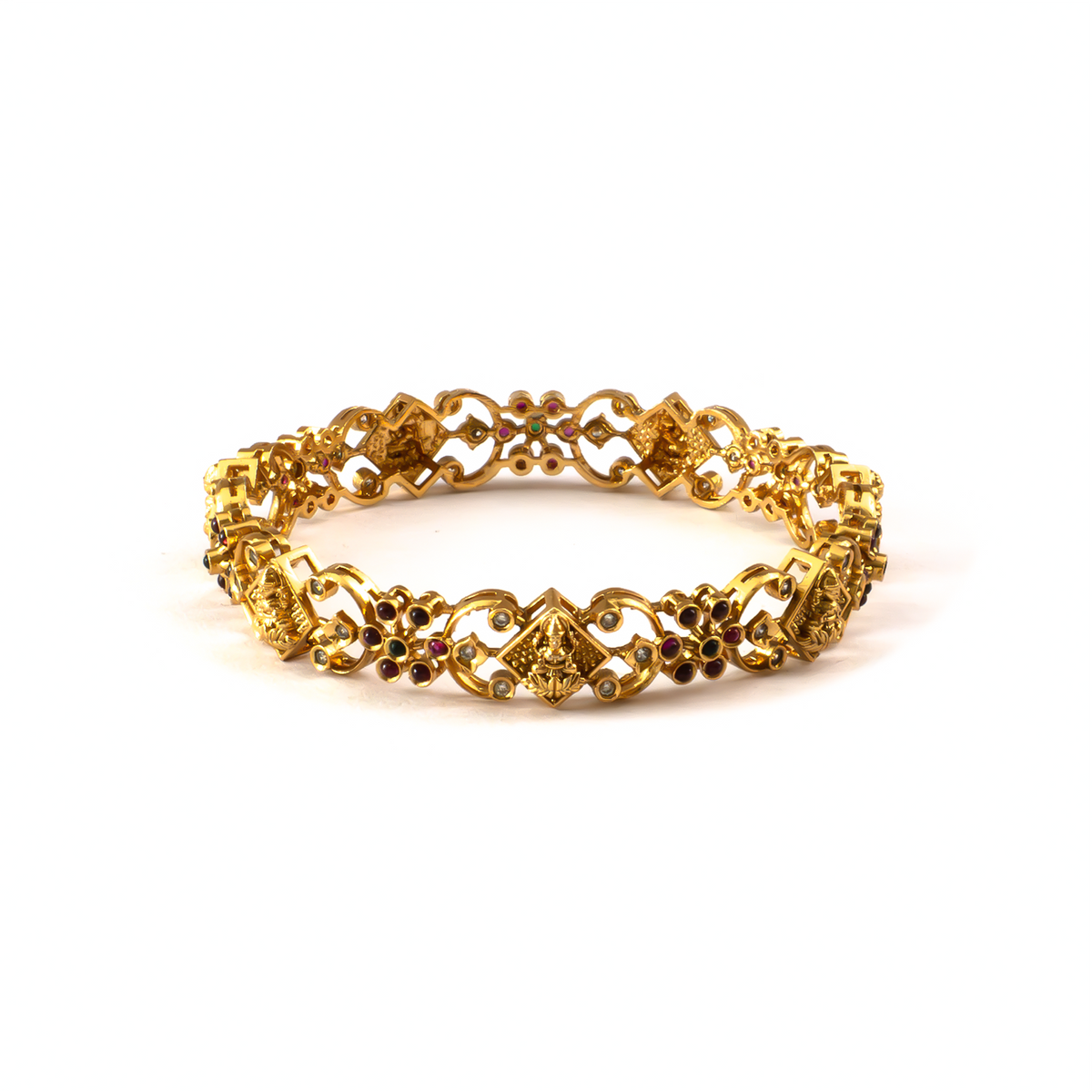 Lakshmi Parampara Ruby & Green bangles in 24K gold plated finish with ruby & emerald-green stones – view 3 of 4