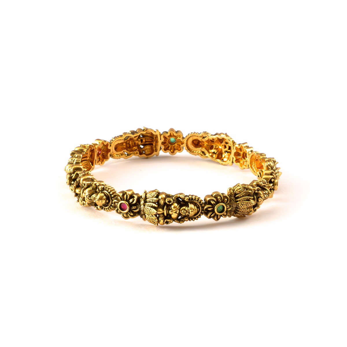 Divine Lakshmi Ruby & Emerald bangles in 24K gold plated finish with ruby & emerald-green stones – view 7 of 8
