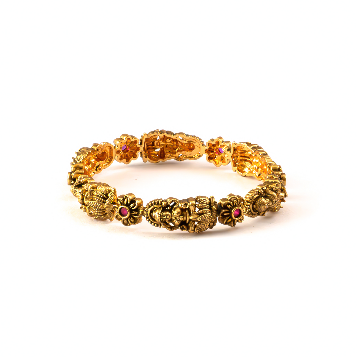 Divine Lakshmi Ruby & Emerald bangles in 24K gold plated finish with ruby & emerald-green stones – view 3 of 8