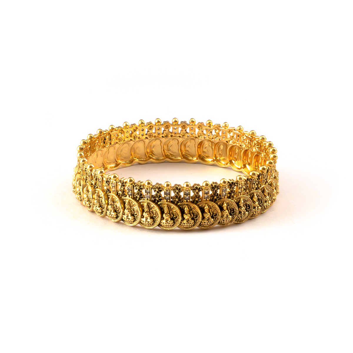 Antique Carved Temple kada in 24K gold plated finish – view 3 of 4