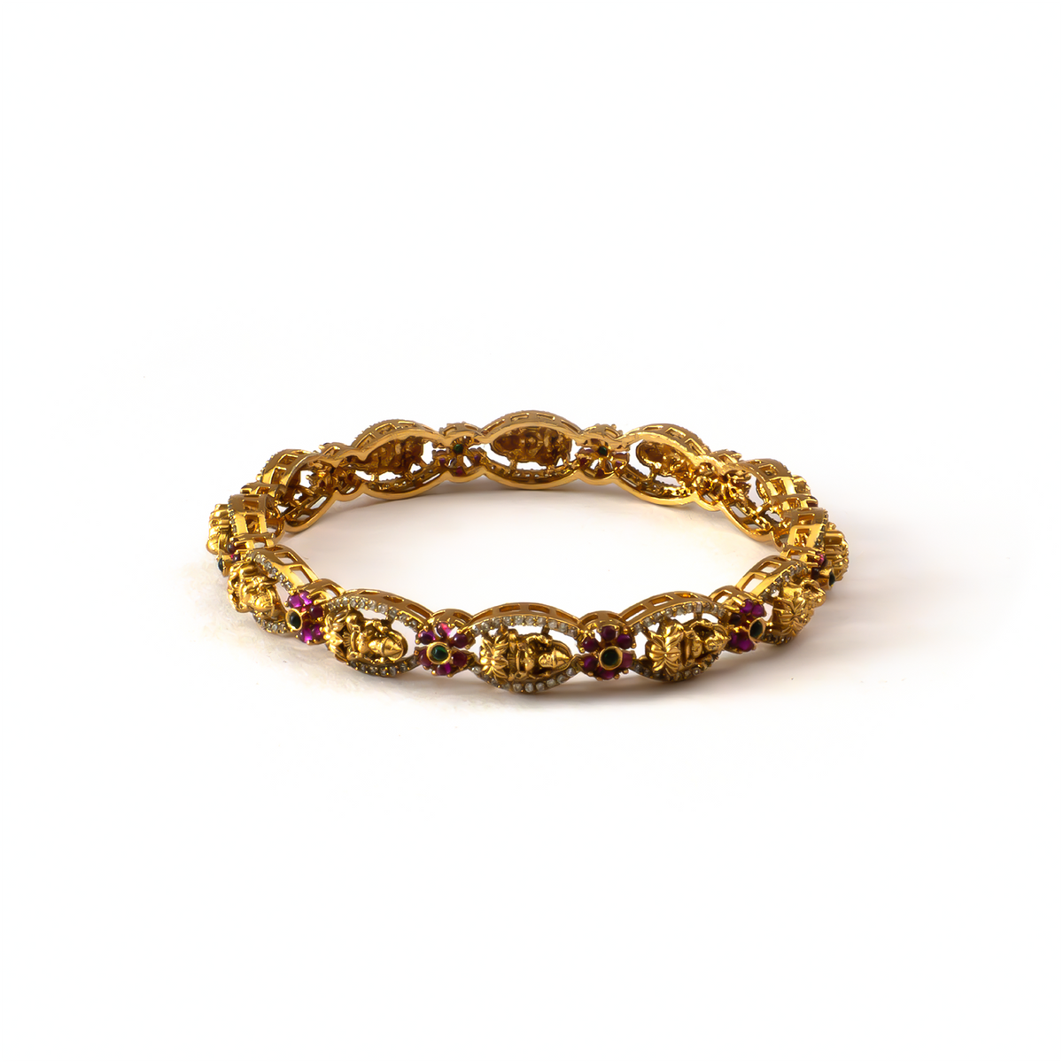 Devangana Ruby-Emerald kada in 24K gold plated finish with ruby & emerald-green stones – view 3 of 4