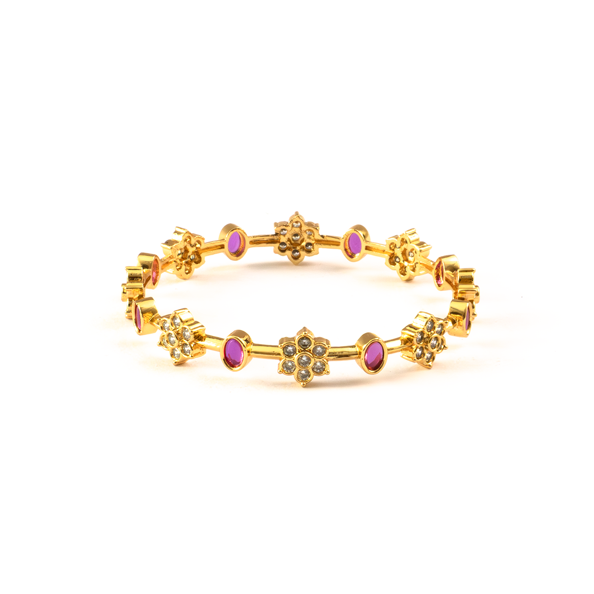 Luxe Ruby & White AD bangles in 24K gold plated finish with ruby & white American diamond (AD) stones – view 3 of 4