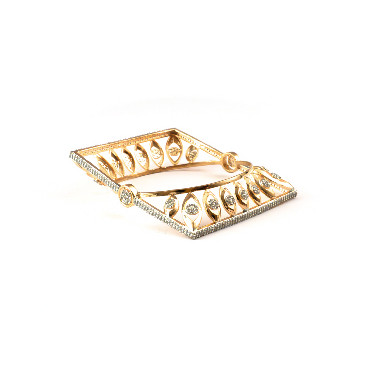 Maharani Lattice Zircon kada in gold plated finish with cubic zirconia (CZ) stones – view 3 of 4