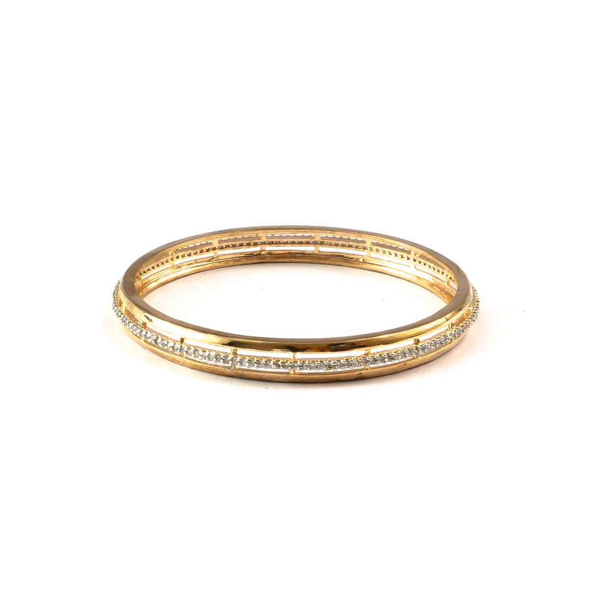 Half Round-Style AD bangles in gold plated finish with sparkling American diamond (AD) stones – view 3 of 4