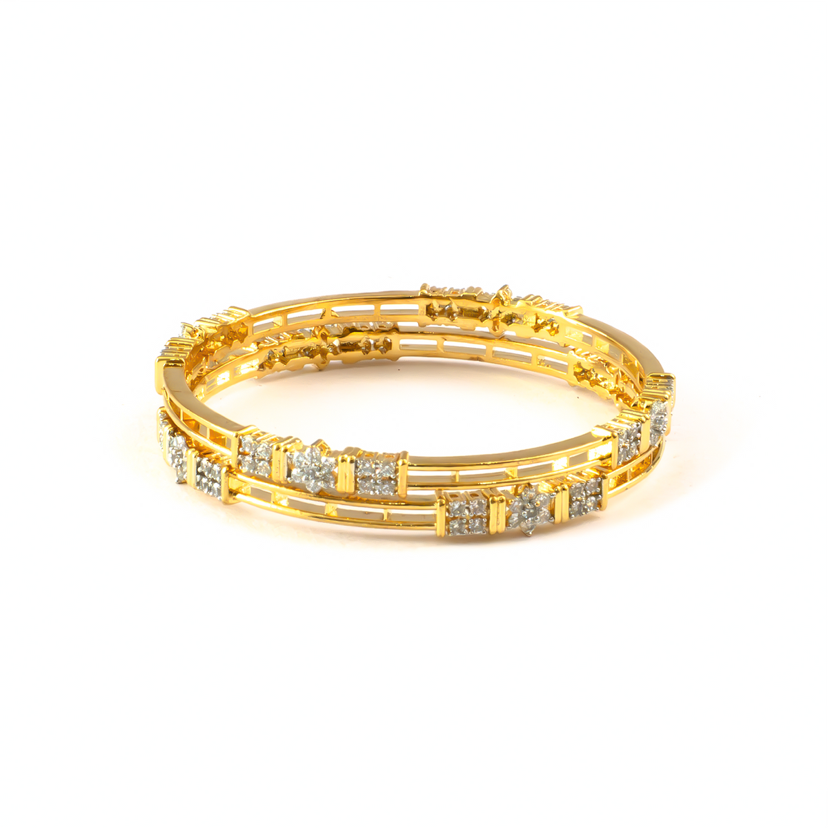 Sovereign Flare CZ bangles in 22K gold plated finish with cubic zirconia (CZ) stones – view 3 of 4