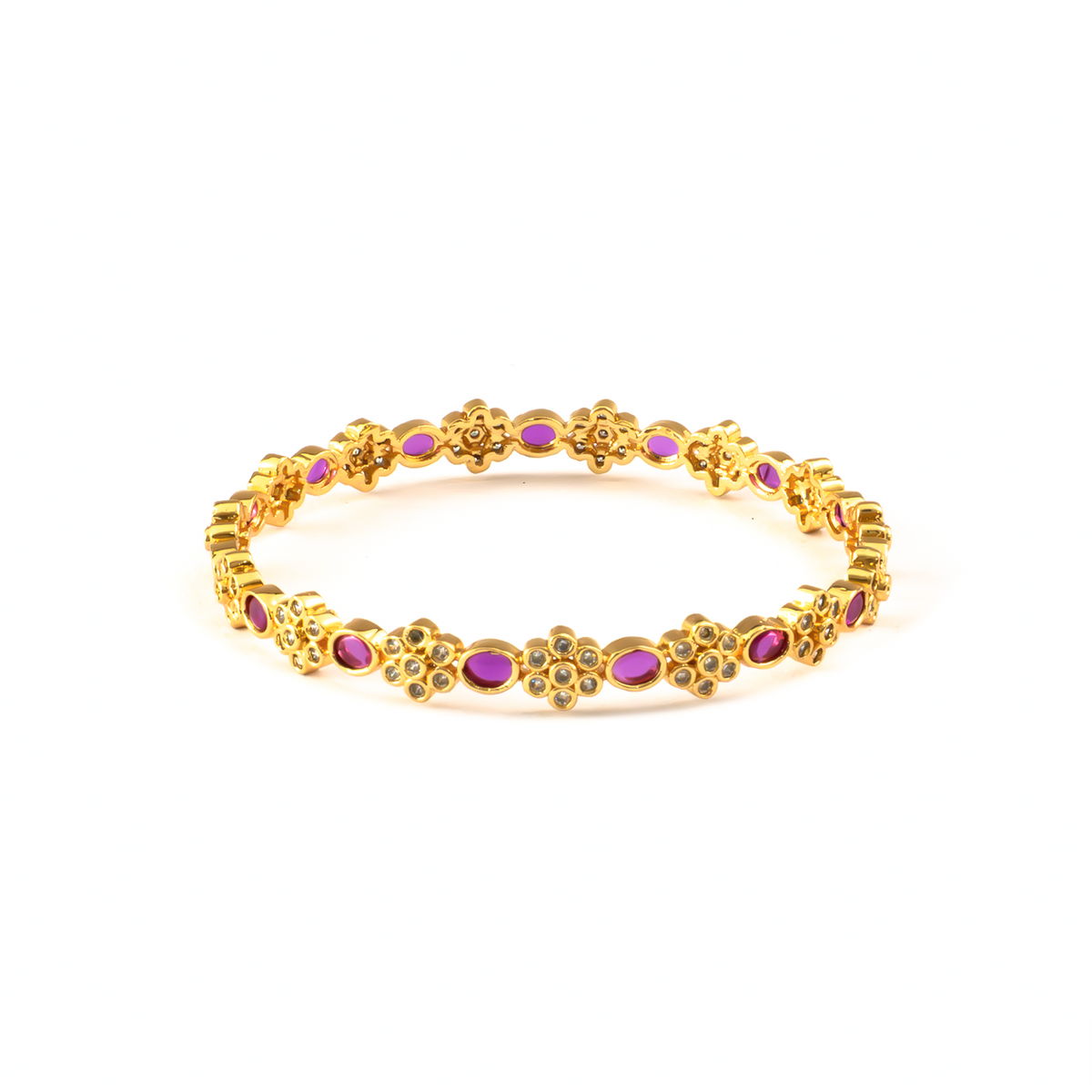 Modern Classic Ruby & White AD bangles in gold plated finish with ruby & white American diamond (AD) stones – view 3 of 4