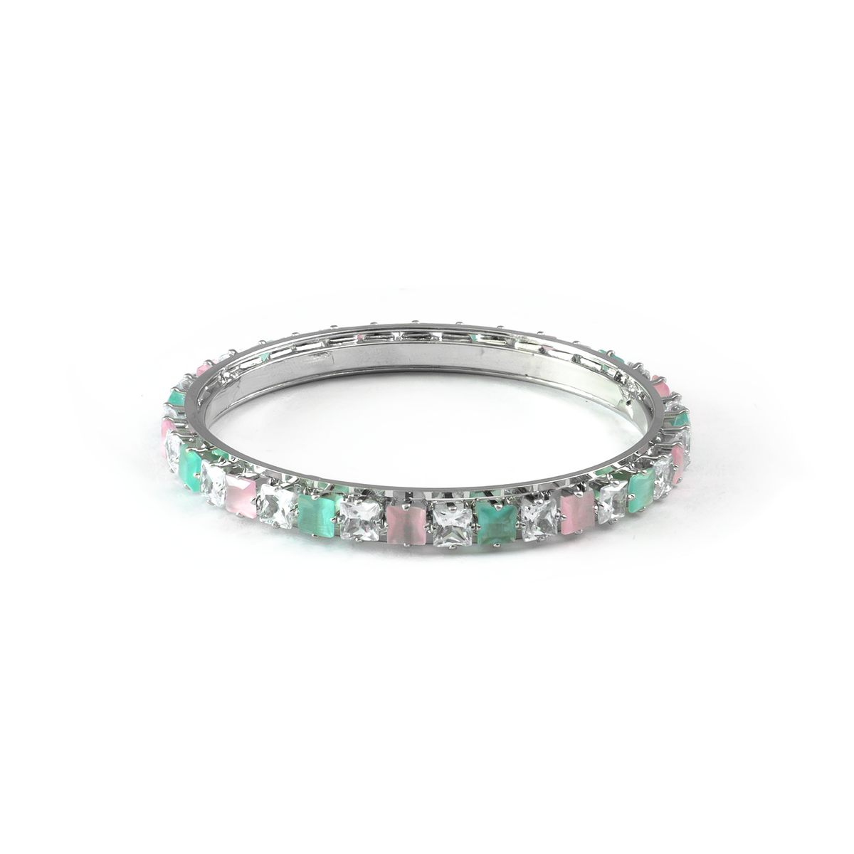 Romantic Square Stone Crystal bangles in silver plated finish with shining crystal stones – view 3 of 16