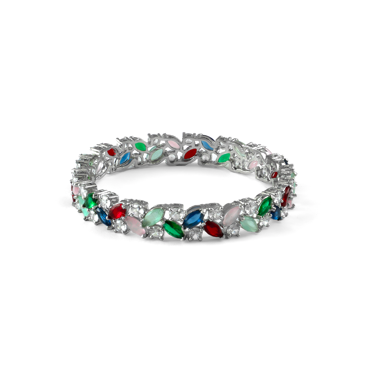 Multicolor American Diamond bangles in silver plated finish with sparkling American diamond (AD) stones – view 3 of 4