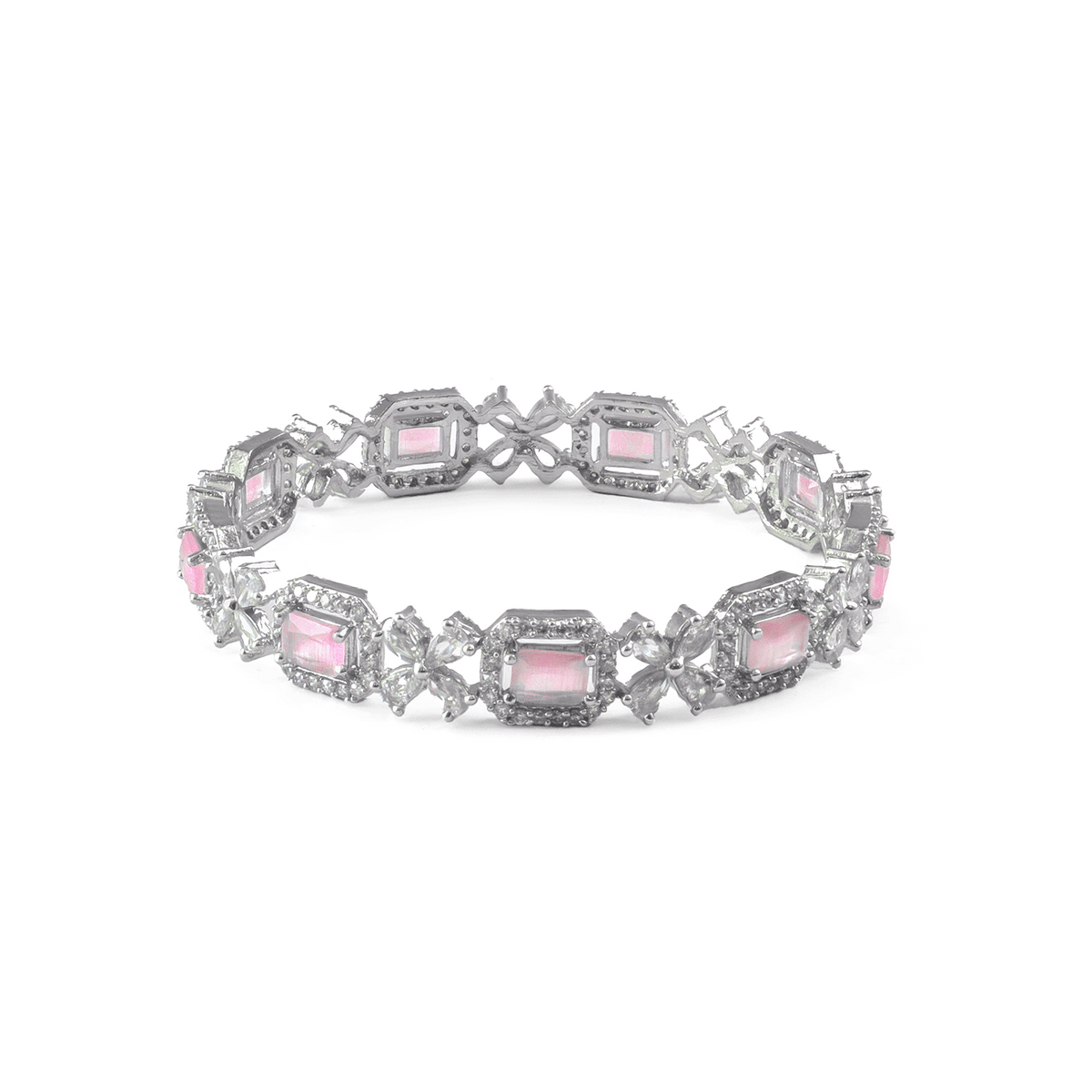 Blue Cubic Stone AD Floral bangles in silver plated finish with sparkling American diamond (AD) stones – view 7 of 24