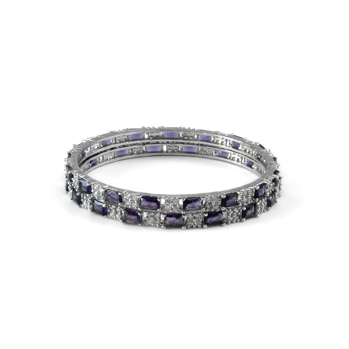 Purple Glam CZ bangles in silver plated finish with cubic zirconia (CZ) stones – view 7 of 16
