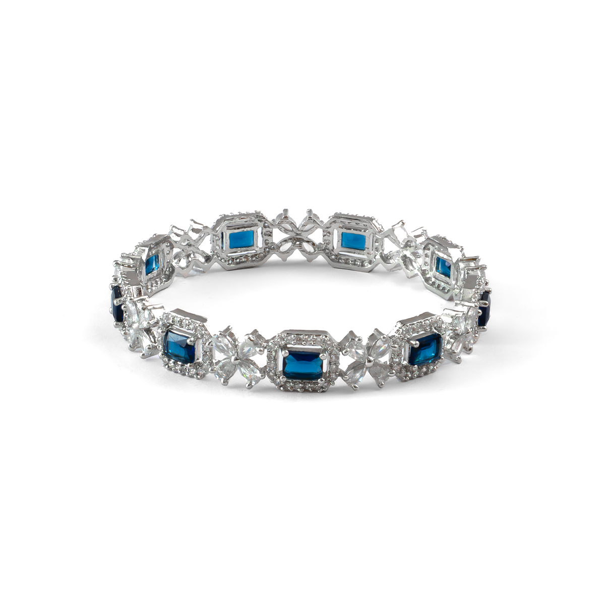 Blue Cubic Stone AD Floral bangles in silver plated finish with sparkling American diamond (AD) stones – view 19 of 24