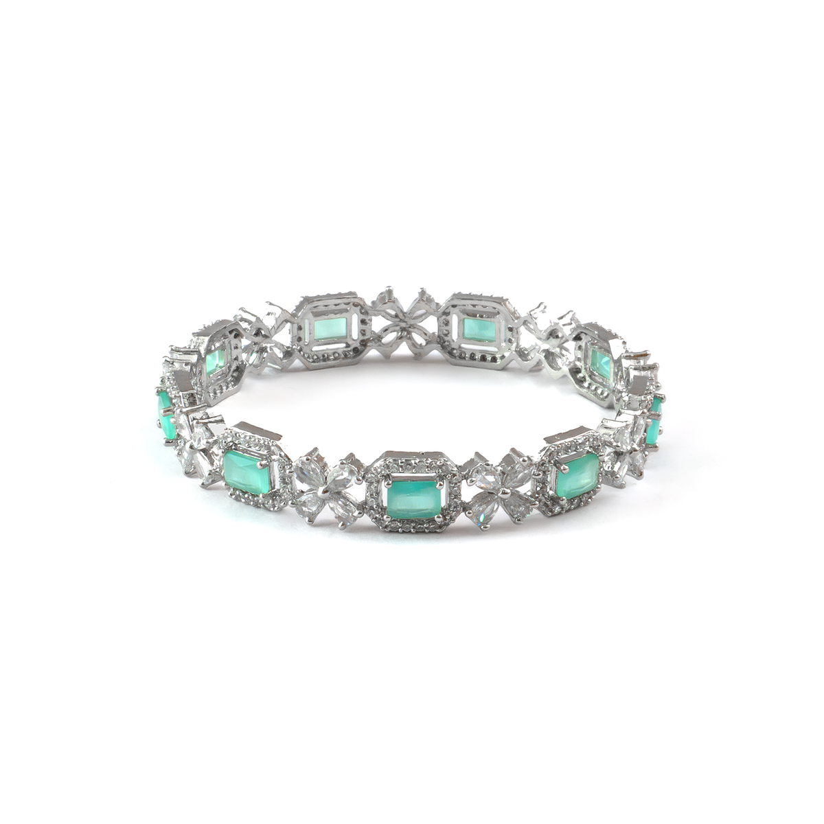 Blue Cubic Stone AD Floral bangles in silver plated finish with sparkling American diamond (AD) stones – view 11 of 24
