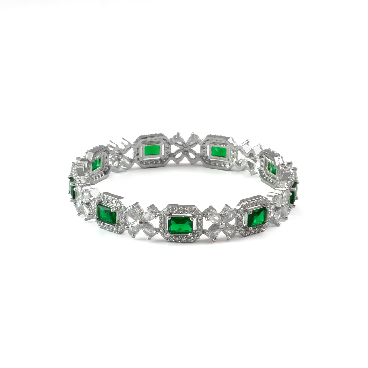 Blue Cubic Stone AD Floral bangles in silver plated finish with sparkling American diamond (AD) stones – view 3 of 24