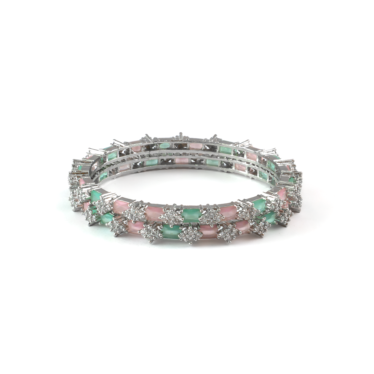 Blue Glow AD bangles in silver plated finish with sparkling American diamond (AD) stones – view 15 of 28