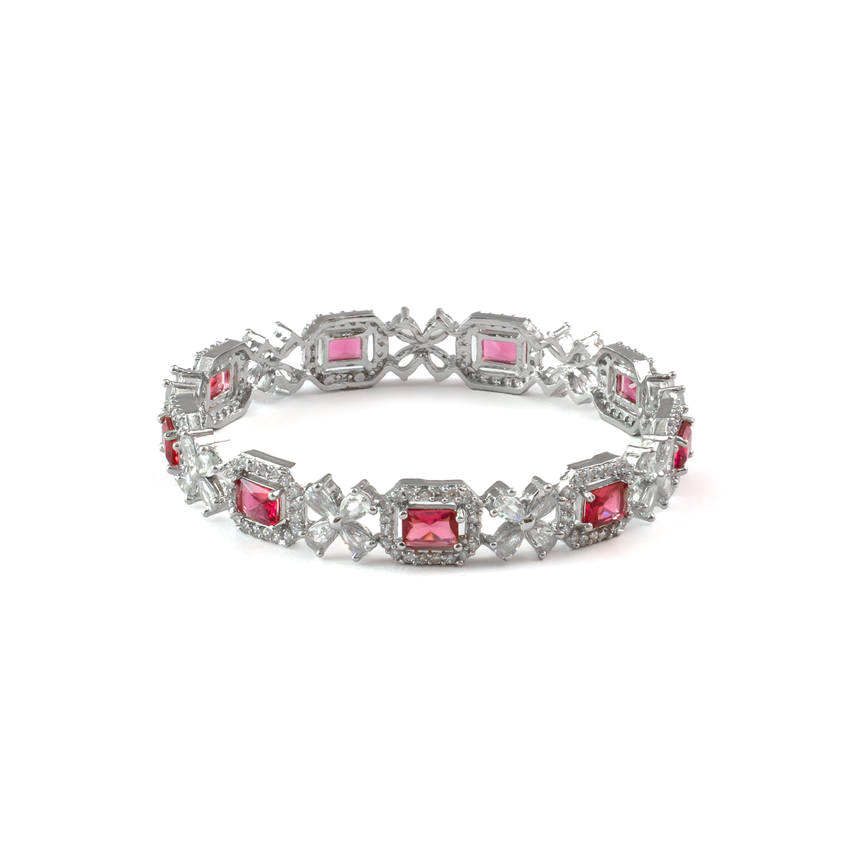 Blue Cubic Stone AD Floral bangles in silver plated finish with sparkling American diamond (AD) stones – view 15 of 24