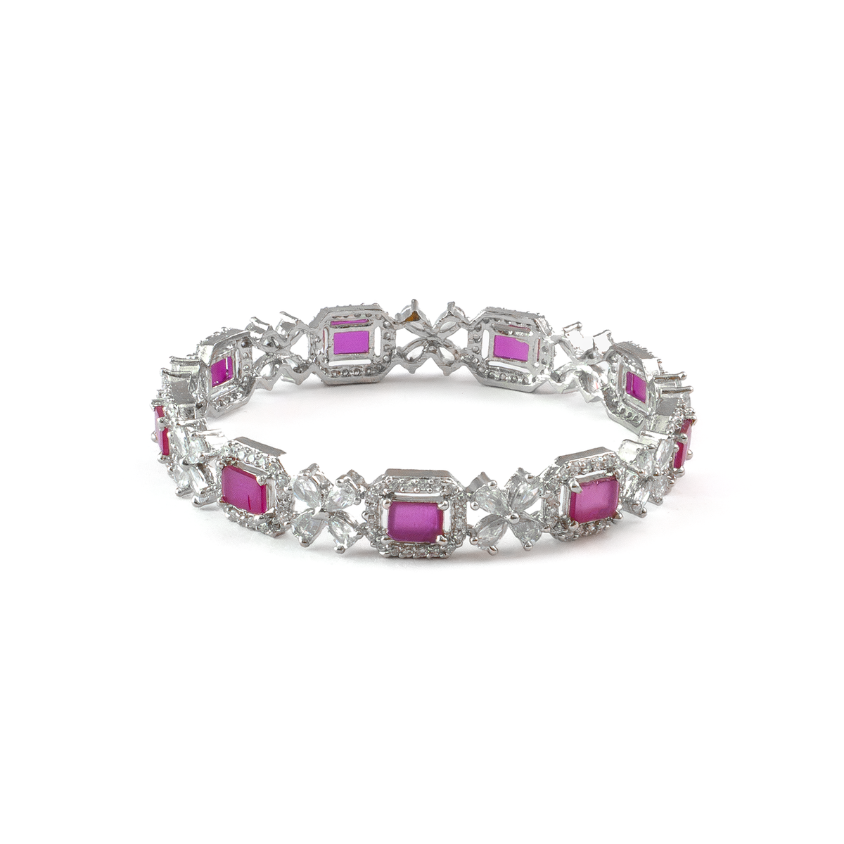 Blue Cubic Stone AD Floral bangles in silver plated finish with sparkling American diamond (AD) stones – view 23 of 24