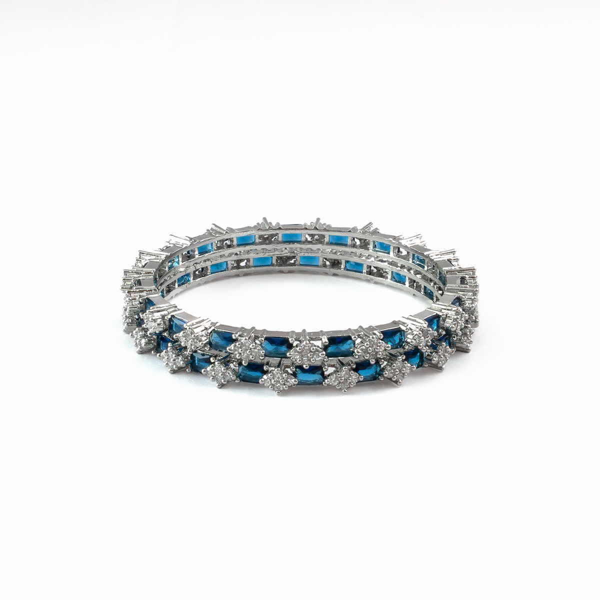 Blue Glow AD bangles in silver plated finish with sparkling American diamond (AD) stones – view 3 of 28