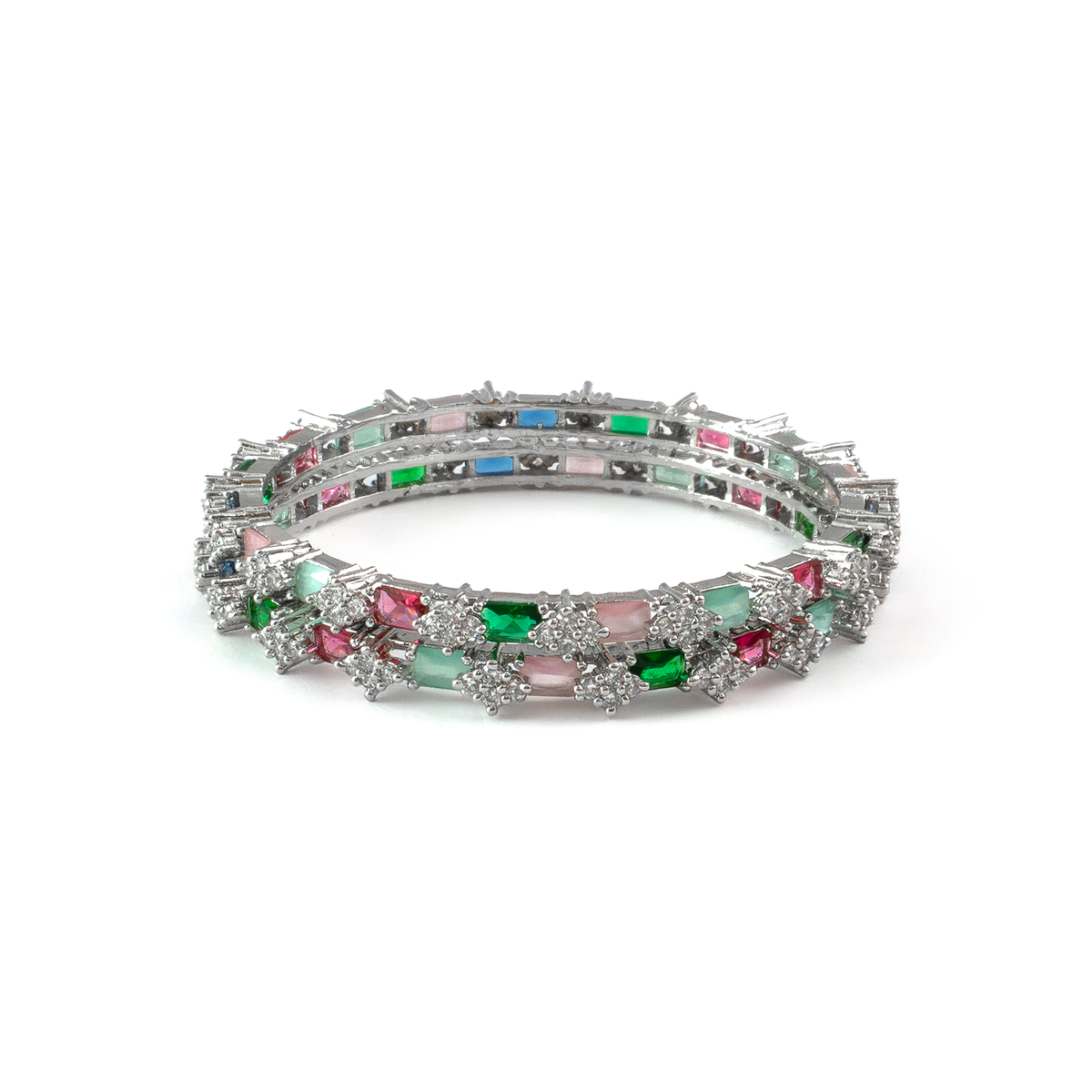 Blue Glow AD bangles in silver plated finish with sparkling American diamond (AD) stones – view 7 of 28