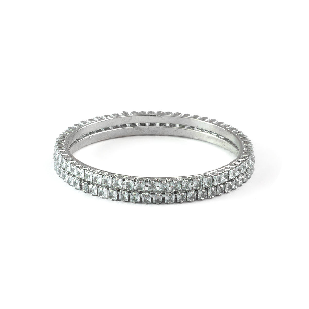 Small Square Crystal bangles in silver plated finish with shining crystal stones – view 3 of 4