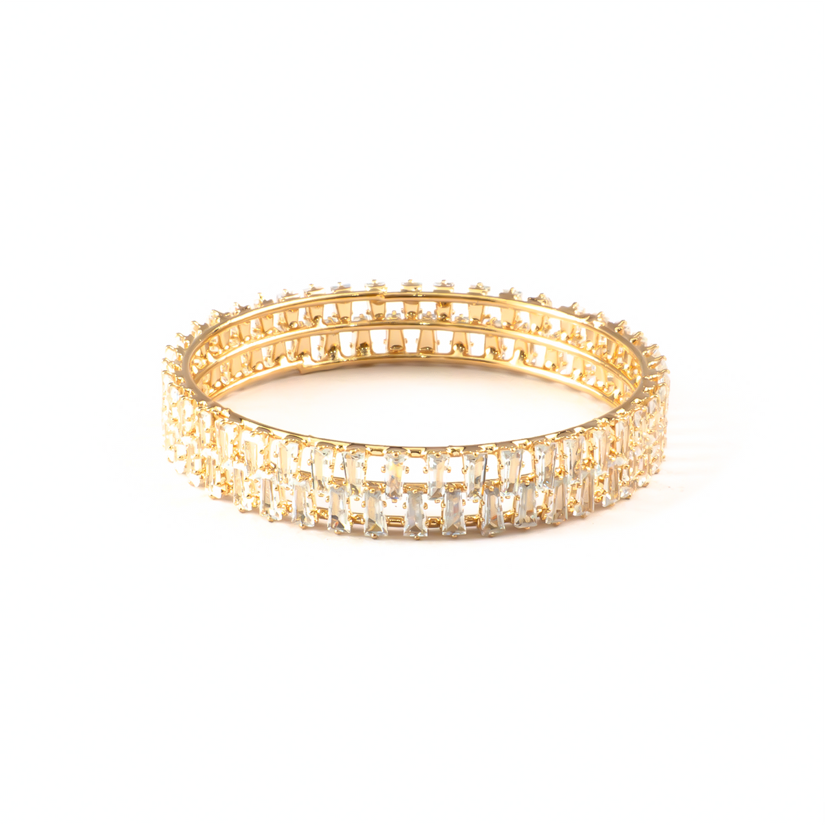 Double Shine Crystal bangles in gold plated finish with shining crystal stones – view 3 of 4