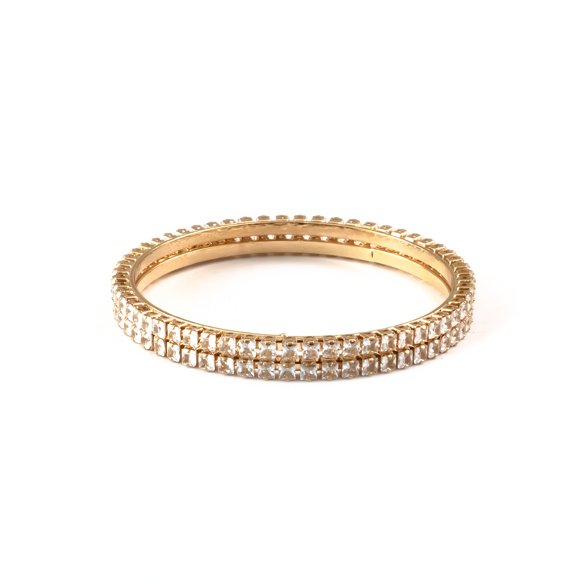 Small Square Crystal bangles in gold plated finish with shining crystal stones – view 3 of 4