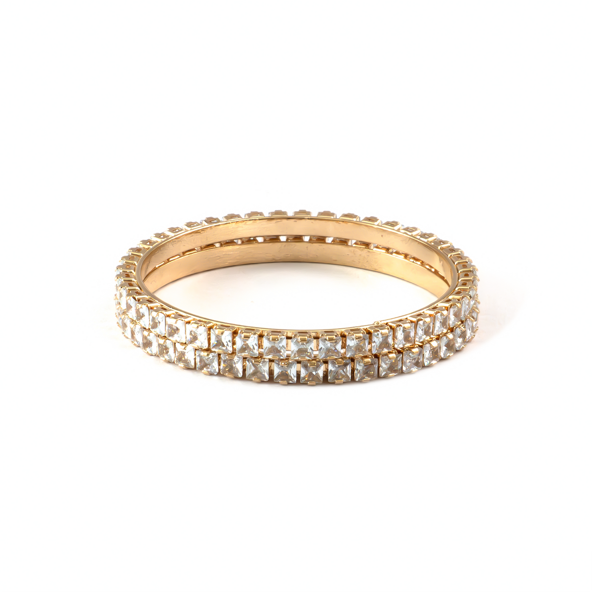 Space Square Crystal bangles in gold plated finish with shining crystal stones – view 3 of 4