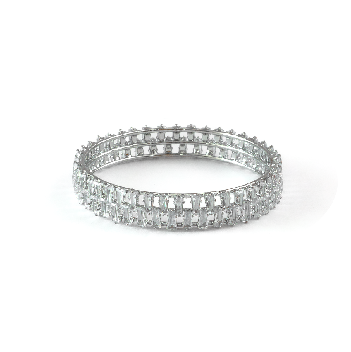 Double Shine Crystal bangles in silver plated finish with shining crystal stones – view 3 of 4