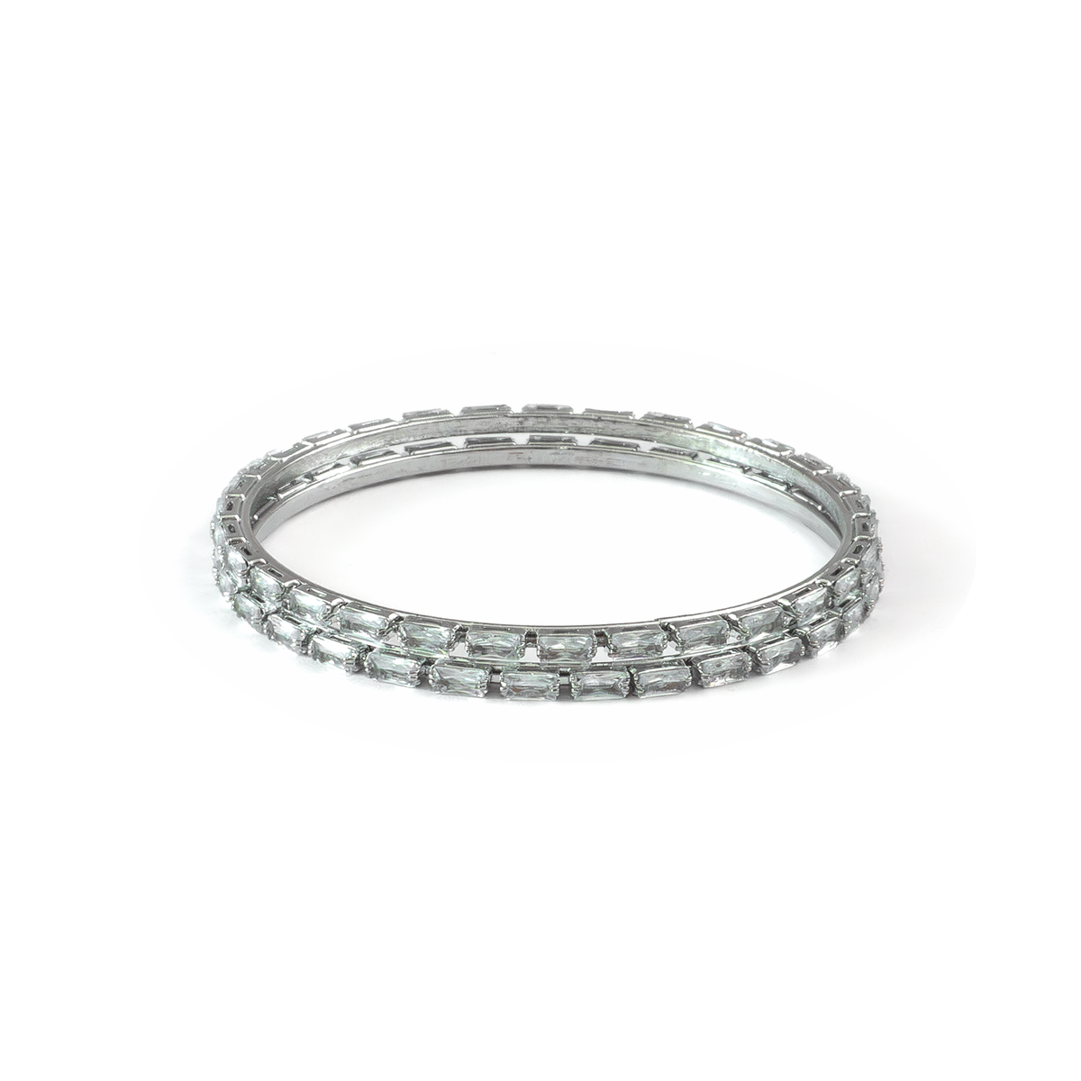 Rectangular Crystal bangles in silver plated finish with shining crystal stones – view 3 of 4