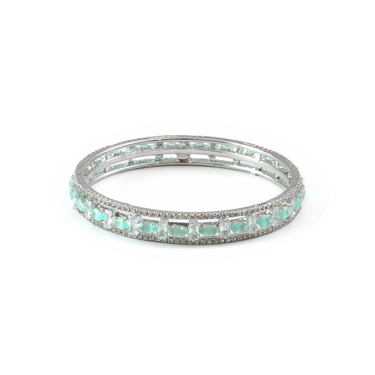 Mint Stone Crystal bangles in silver plated finish with shining crystal stones – view 3 of 12