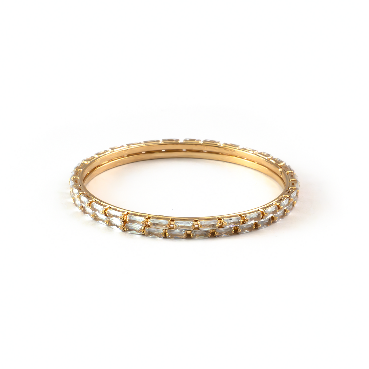 Rectangular Crystal bangles in gold plated finish with shining crystal stones – view 3 of 4