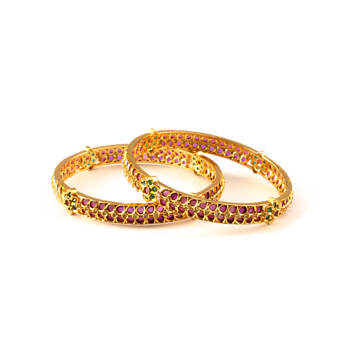 Ethnic Ruby & White AD bangles in gold plated finish with ruby & white American diamond (AD) stones – view 2 of 4
