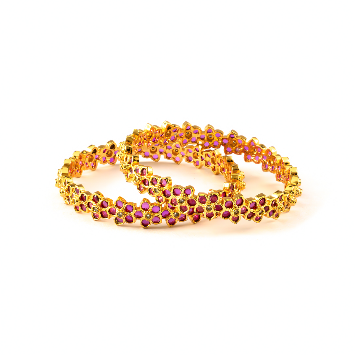 High-Fashion Ruby & White AD bangles in gold plated finish with ruby & white American diamond (AD) stones – view 2 of 4