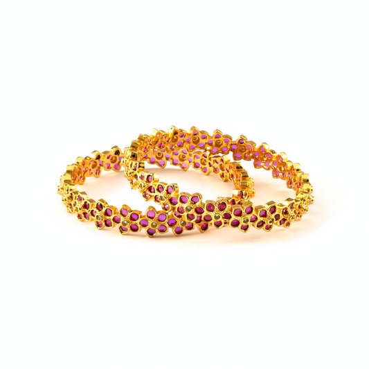 High-Fashion Ruby & White AD bangles in gold plated finish with ruby & white American diamond (AD) stones – view 2 of 4