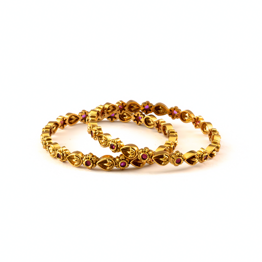Shrinika Ruby bangles in 24K gold plated finish with ruby-red stones – view 2 of 4