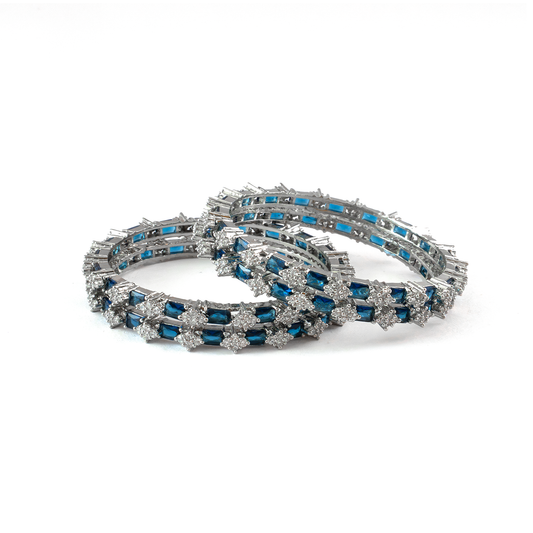Blue Glow AD bangles in silver plated finish with sparkling American diamond (AD) stones – view 2 of 28