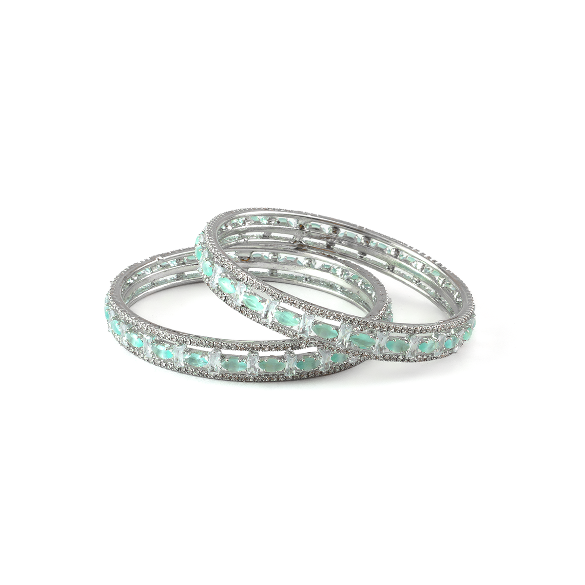 Mint Stone Crystal bangles in silver plated finish with shining crystal stones – view 2 of 12