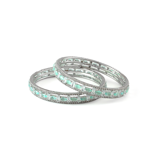 Mint Stone Crystal bangles in silver plated finish with shining crystal stones – view 2 of 12